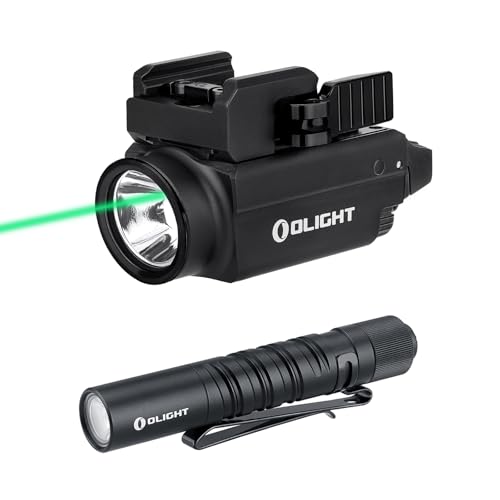 OLIGHT Baldr S 800 Lumens Compact Rail Mount Weaponlight with Green Beam and White LED Combo Bundle I3T EOS 180 Lumens Dual-Output Slim EDC Flashlight