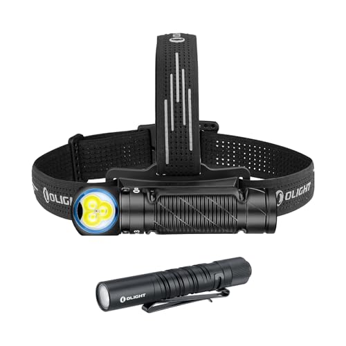 OLIGHT Perun 3 Rechargeable Headlamp Flashlight, 3000 Lumens LED Headlight with Red Light Bundle with I3T EOS 180 Lumens Dual-Output Slim EDC Flashlight for Camping and Hiking