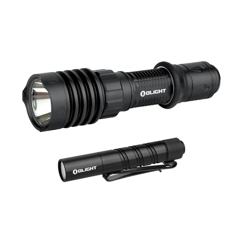 OLIGHT Warrior X 4 Rechargeable Tactical Flashlight 2,600 High Lumens and Powerful Tail-Switch Light Bundle with I3T 2 EOS 200 Lumens Compact Bright Pocket Handheld Flashights