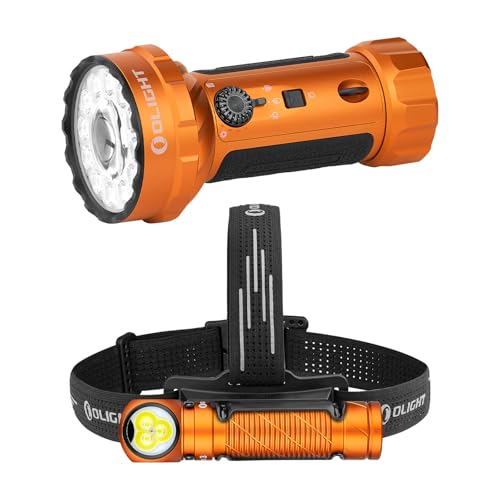 OLIGHT Marauder Mini 2 Bright Flashlight 10,000 Lumen with 750 Meters Beam Distance Bundle with Perun 3 Rechargeable Headlamp Flashlight