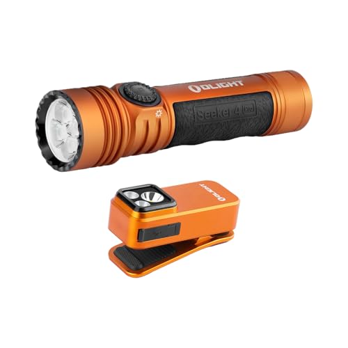OLIGHT Seeker 4 Pro Rechargeable Flashlights, 4600 Lumens High Powerful Bright Light Bundle with Oclip Pro S EDC Flashlight Clip-on Light, 600 Lumens Type-C Rechargeable with White LED, UV a