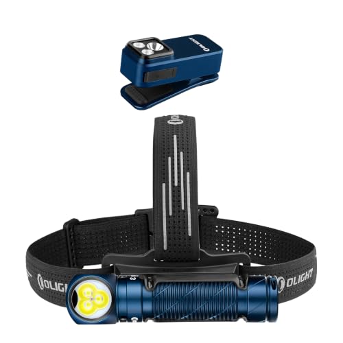 OLIGHT Perun 3 Rechargeable Right Angle Headlamp Flashlight, 3000 Lumens LED with Red Light Bundle with Oclip Pro EDC Flashlight Clip-on Light, Rechargeable 500 Lumens with Three Lighting So