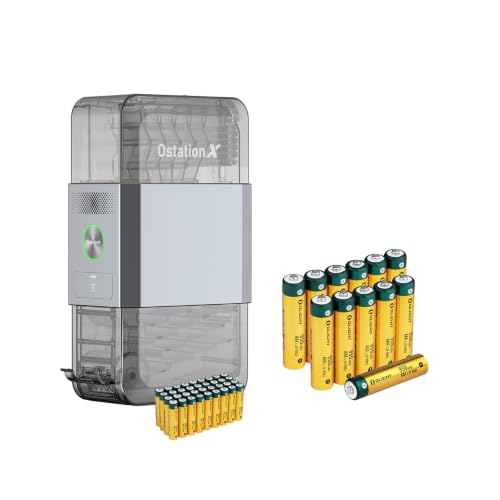 OLIGHT Ostation X Smart 3-in-1 AAA Charger with 48 NiMH AAA Rechargeable Batteries 950mAh, Polarity-Free, App Control, Auto Charge & Storage, Bad Battery Removal, Perfect for Homes Offices S