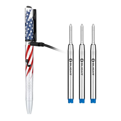 OLIGHT O'Pen 3 EDC Pen Light Stars & Stripes with 3 Blue Ink Refills