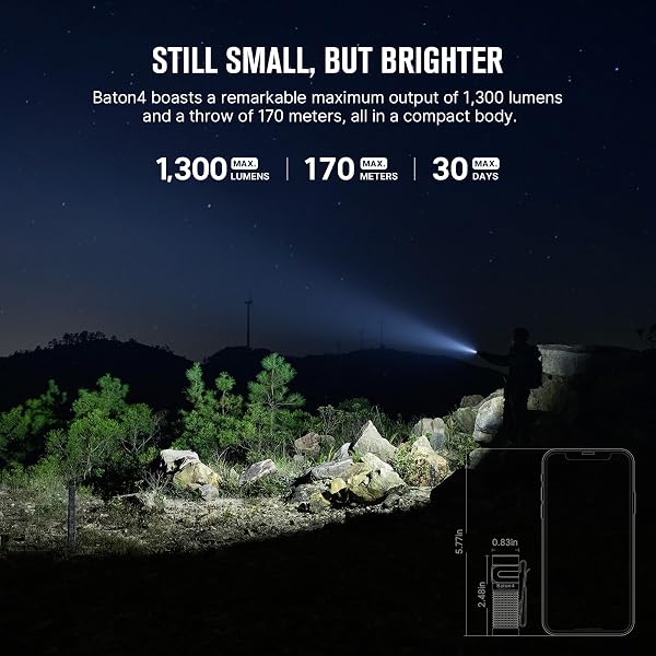 OLIGHT Baton4 Rechargeable EDC Flashlight, Bright Small Light Black (Pack of 2)