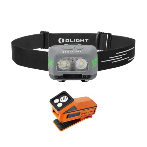 OLIGHT EasyWave LED Headlamp 3X AAA Battery Powered (Batteries Included) Bundle with Oclip 2 Ultra EDC Rechargeable Flashlight Clip Light, Amber Orange