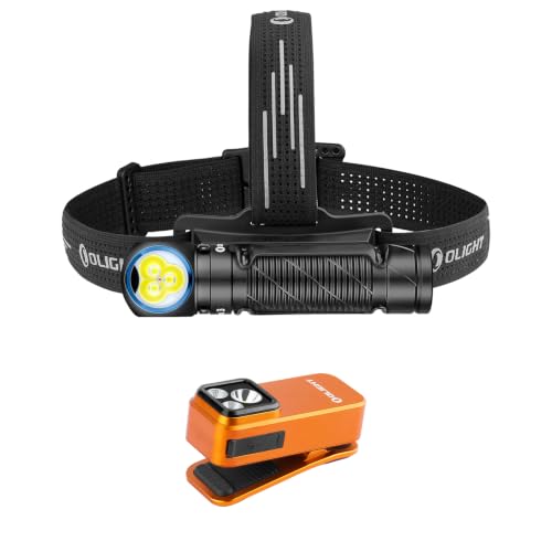 OLIGHT Perun 3 Headlamp Rechargeable, Red Light, Waterproof, Black Bundle with Oclip Pro S Rechargeable EDC Clip-on Flashlight, Orange