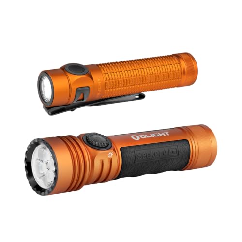 OLIGHT Baton4 Pro EDC Flashlight Rechargeable, Small Pocket Light Bundle with Seeker 4 Pro Bright Flashlights High Lumens Orange