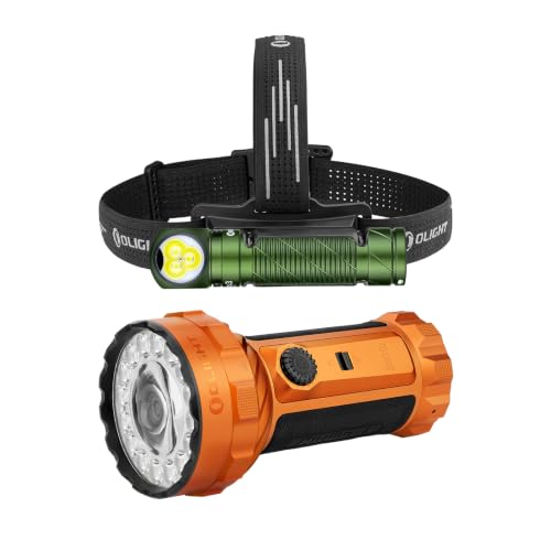 OLIGHT Marauder 3 Bright Flashlight 25,000 Lumens with 1000M Bundle with Perun 3 Headlamp Rechargeable, Red Light, Waterproof